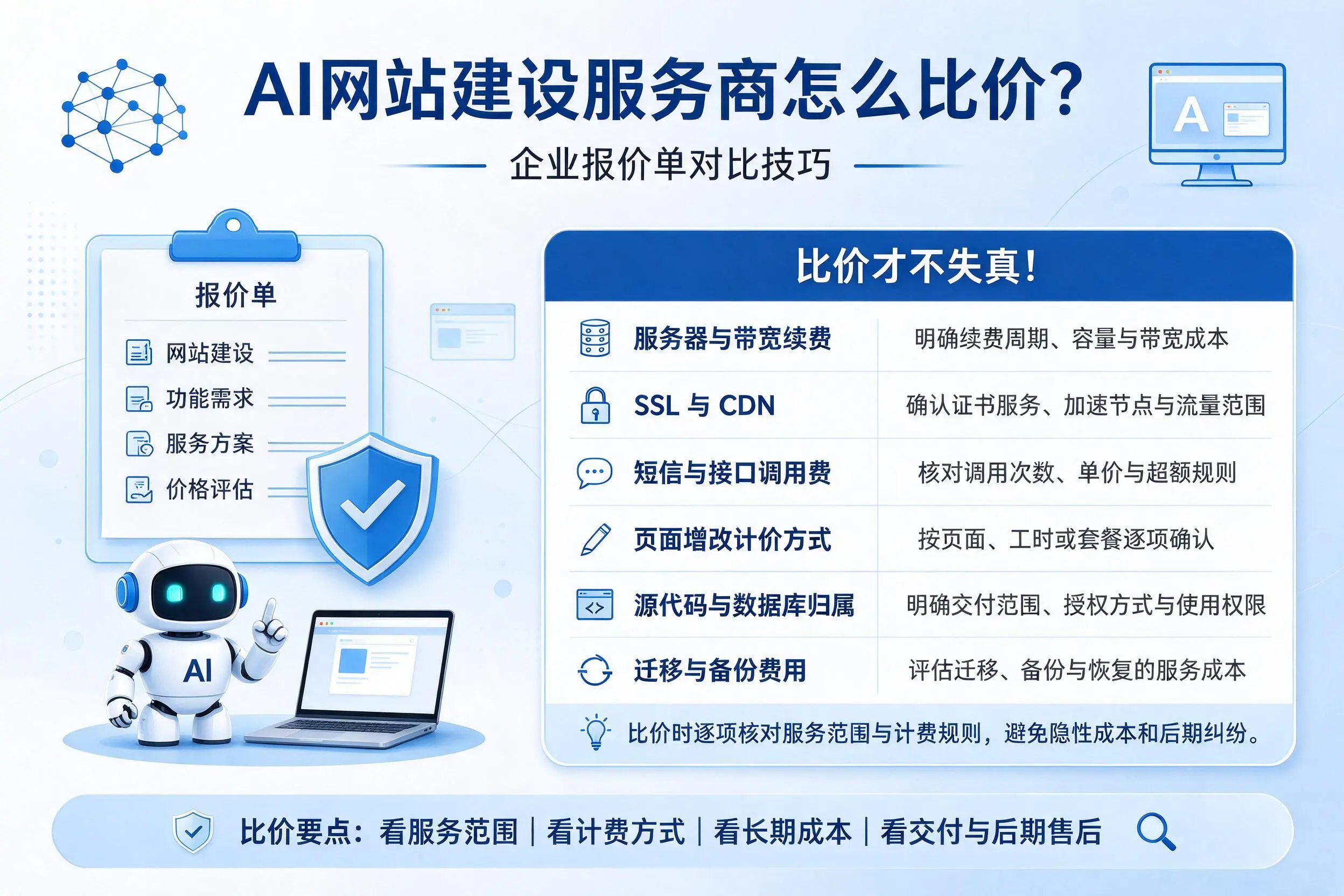AI网站建设服务商怎么比价?南通企业报价单对比技巧
